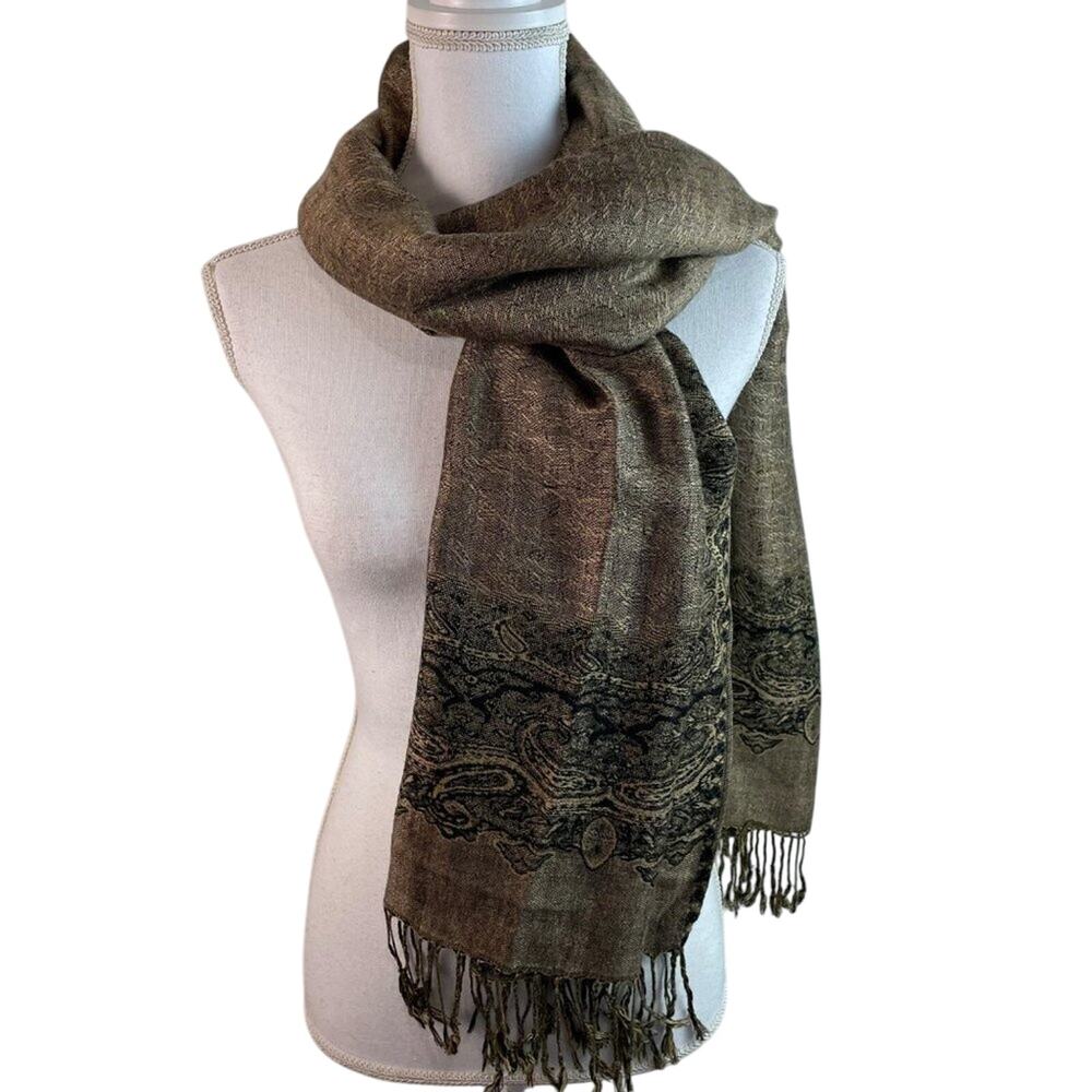 Pashmina Silk Blend Scarf With Fringe